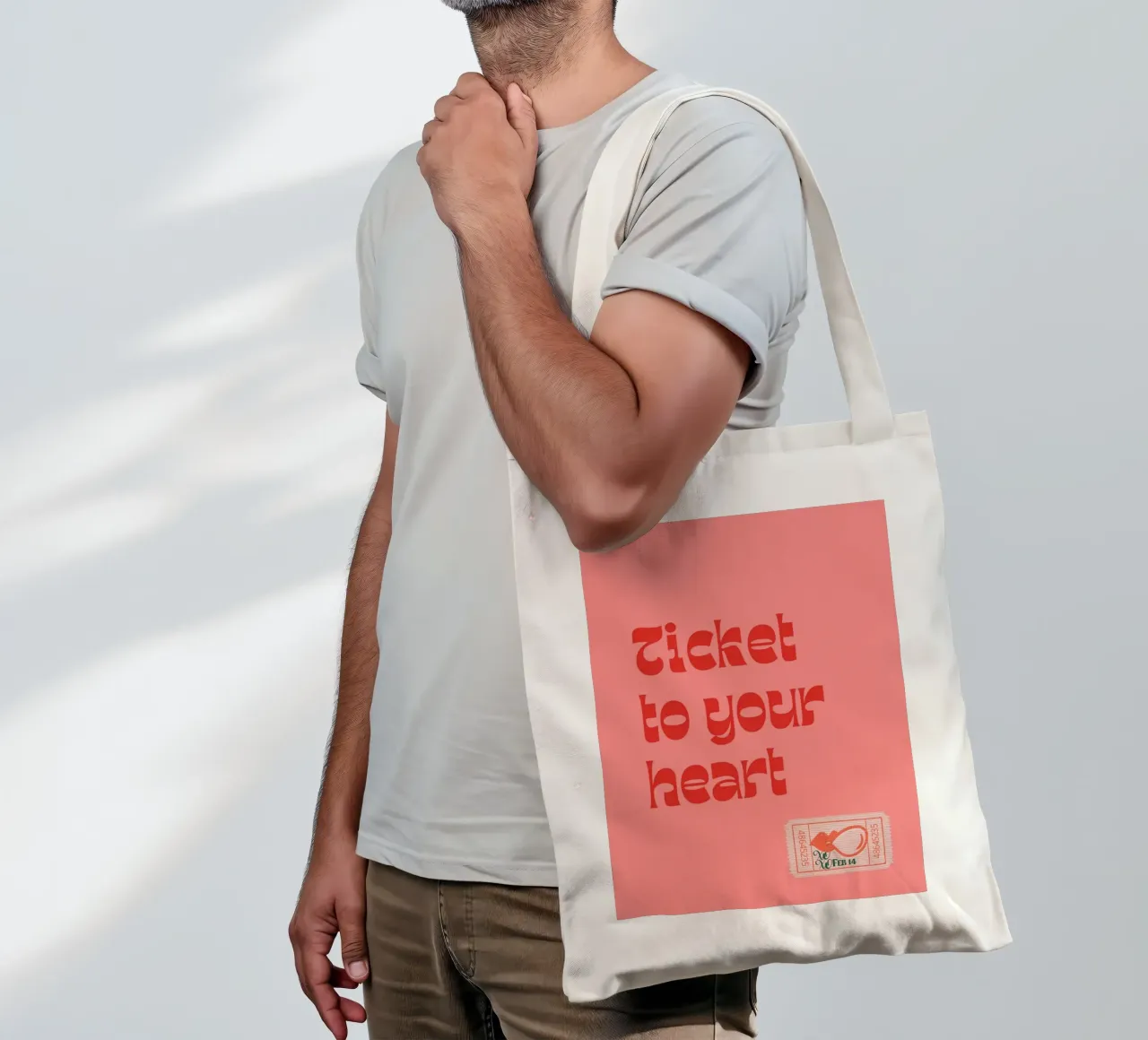 "Ticket to Your Heart" – Romantic and Playful Print borsa in juta da PrintCessStudio