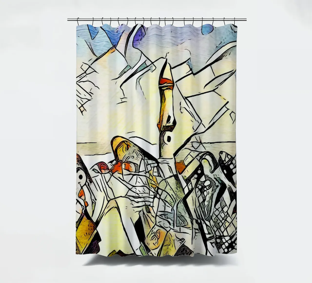 Kandinsky trifft Warnemünde, Leuchtturm Duschvorhang von ZAMART