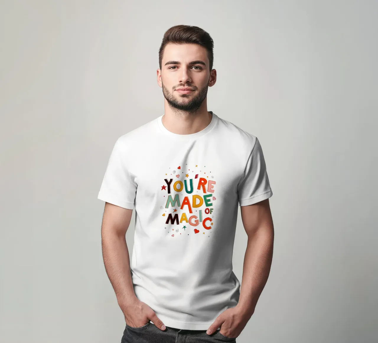 YOU'RE MADE OF MAGIC - colorful letters t-shirt by showmemars