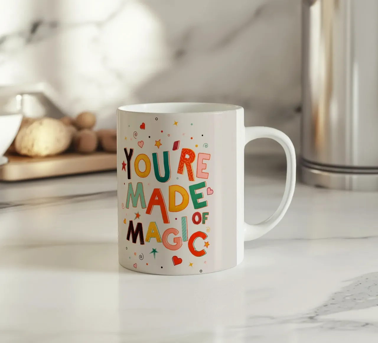 YOU'RE MADE OF MAGIC - colorful letters keramische mok van showmemars