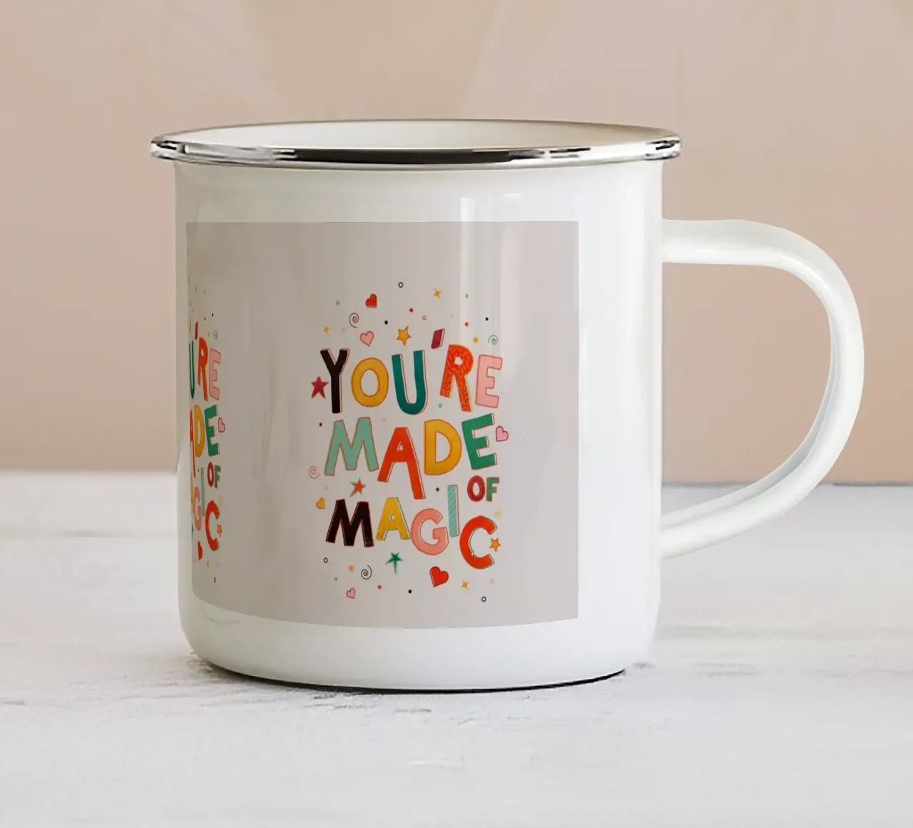 YOU'RE MADE OF MAGIC - colorful letters emaille mok van showmemars