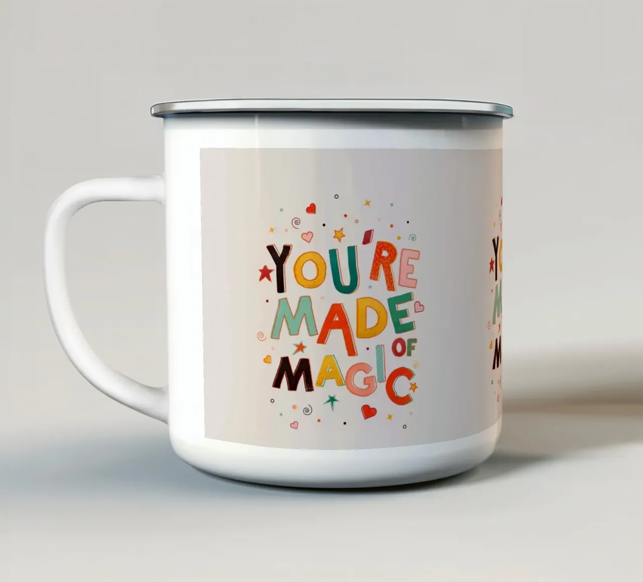 YOU'RE MADE OF MAGIC - colorful letters emaille mok van showmemars