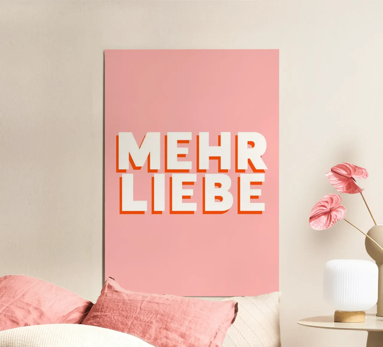 Mehr Liebe Rosa Typografie poster con telaio in alluminio da BAINAI QUOTES