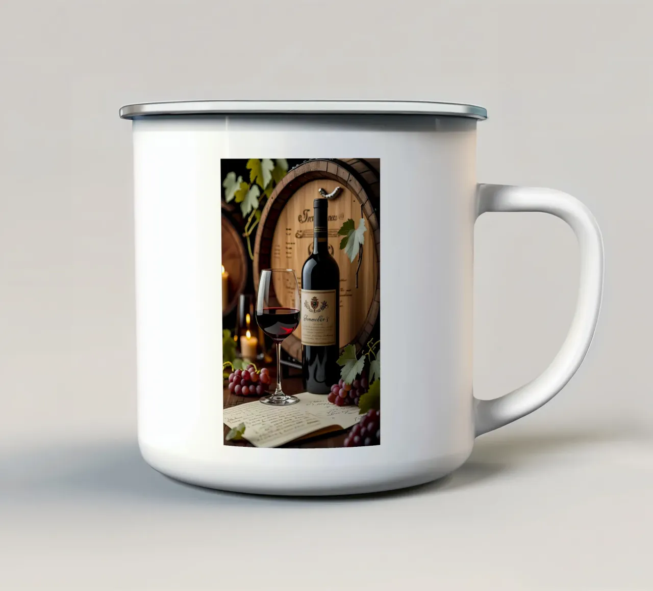 Natura morta bottiglia di vino con uva tazza in smalto da ARTVI-SHOP