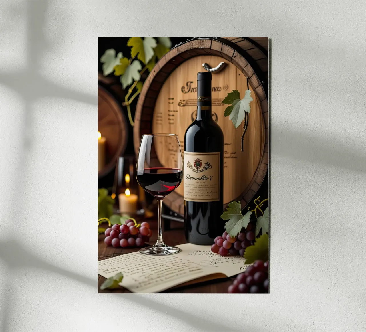 Natura morta bottiglia di vino con uva alluminio dibond da ARTVI-SHOP