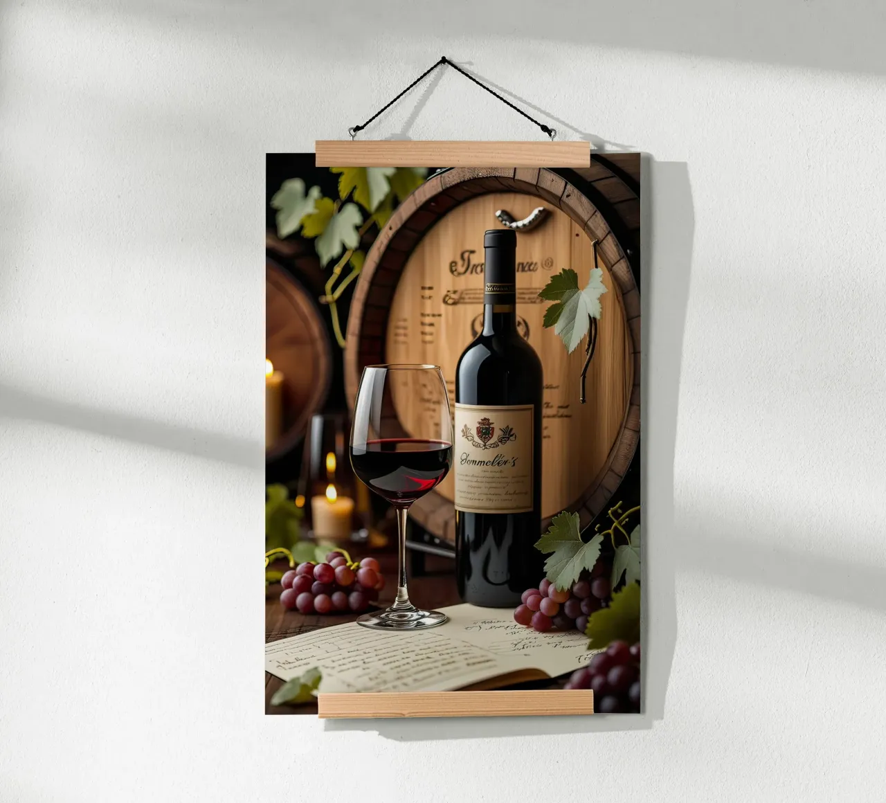 Natura morta bottiglia di vino con uva carta hahnemühle da ARTVI-SHOP