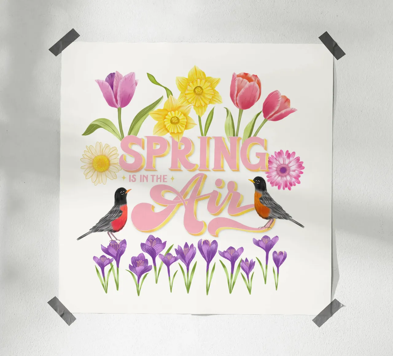 Spring Is In The Air. Heralds of spring. Typography, flowers and birds hahnemühle by CalliLetters