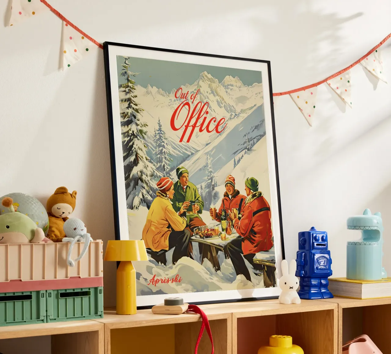 Fuori sede, Retro Apre Ski, Vintage poster con telaio in legno da Peaches Art Prints