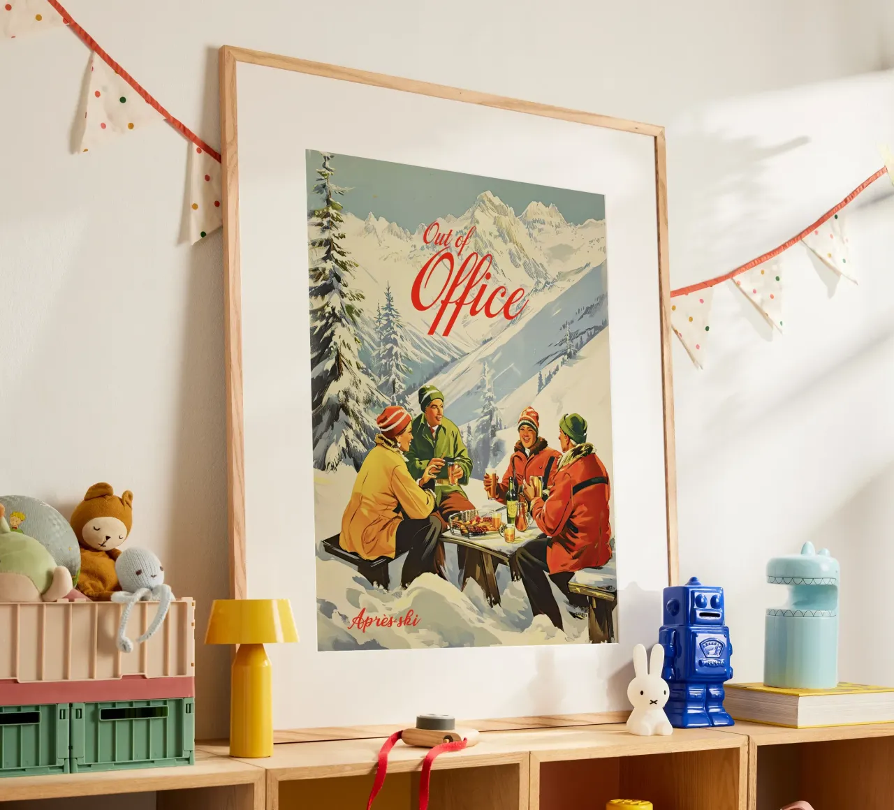 Fuori sede, Retro Apre Ski, Vintage poster con telaio in legno da Peaches Art Prints