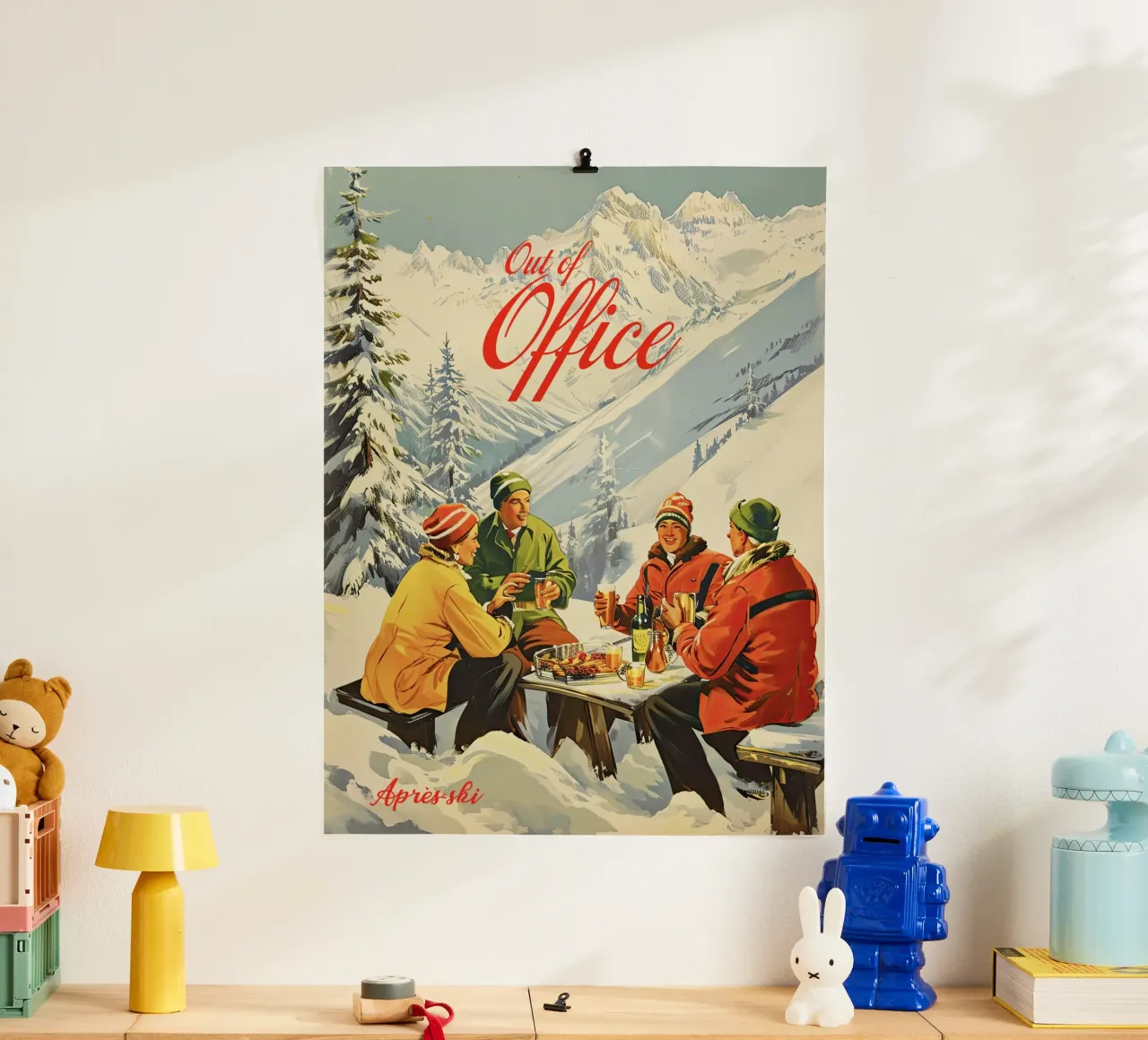 Fuori sede, Retro Apre Ski, Vintage poster con telaio in legno da Peaches Art Prints
