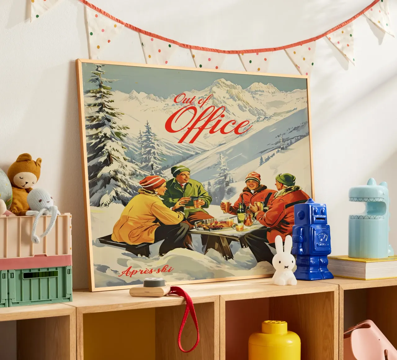 Fuori sede, Retro Apre Ski, Vintage poster con telaio in legno da Peaches Art Prints