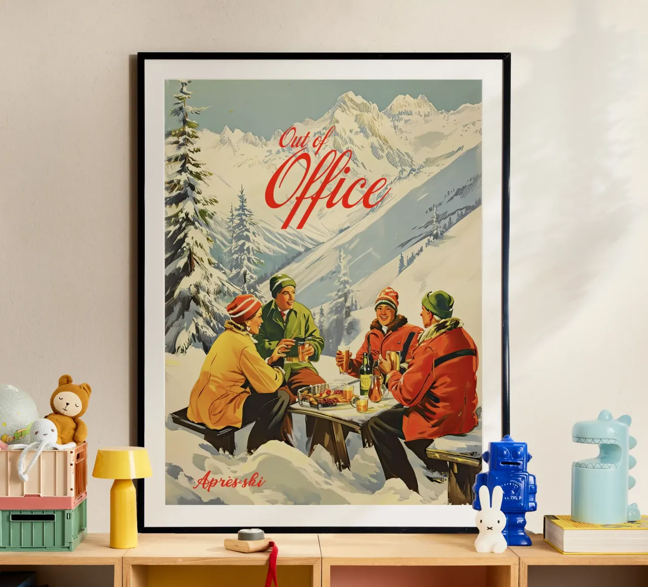 Fuori sede, Retro Apre Ski, Vintage poster con telaio in legno da Peaches Art Prints