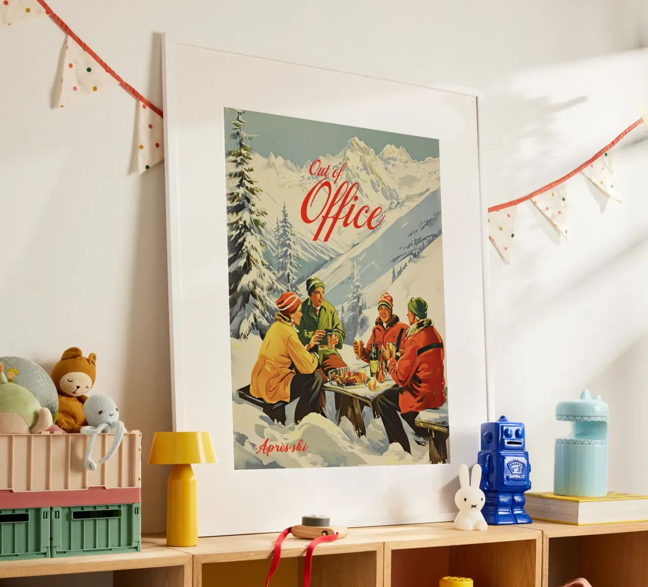 Fuori sede, Retro Apre Ski, Vintage poster con telaio in legno da Peaches Art Prints