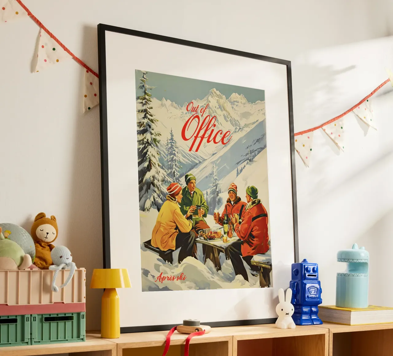 Fuori sede, Retro Apre Ski, Vintage poster con telaio in legno da Peaches Art Prints