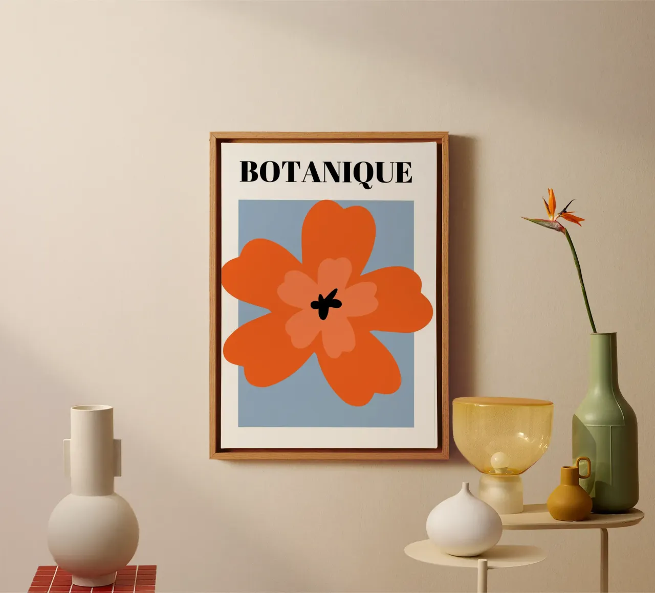 Abstracte botanische bloemsierkunst canvas met Baklijst van pdigitalprints