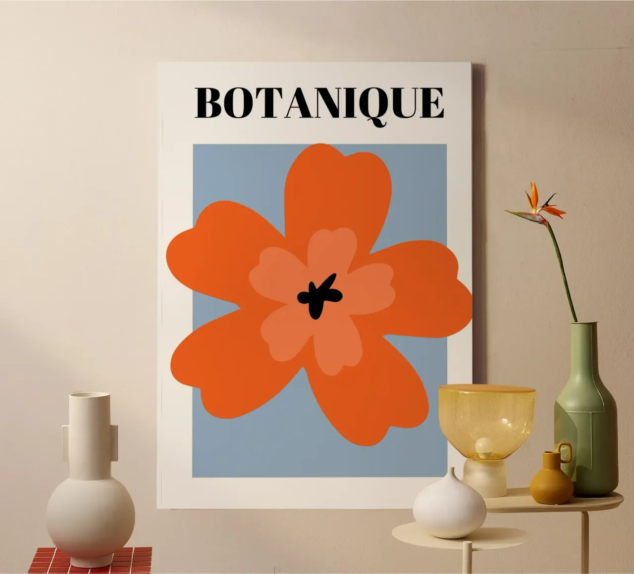 Abstracte botanische bloemsierkunst canvas met Baklijst van pdigitalprints