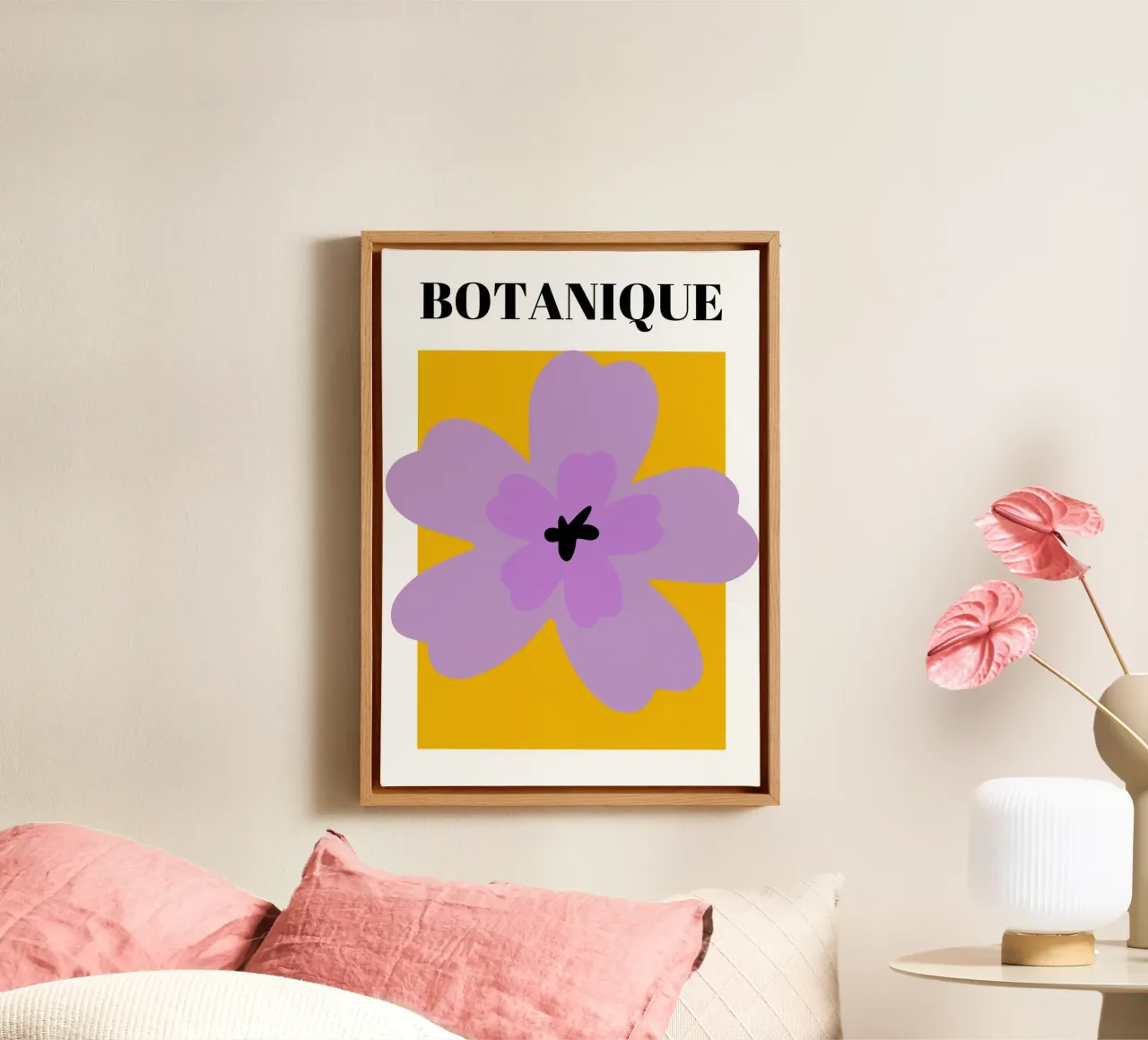 Abstracte botanische bloemsierkunst canvas met Baklijst van pdigitalprints