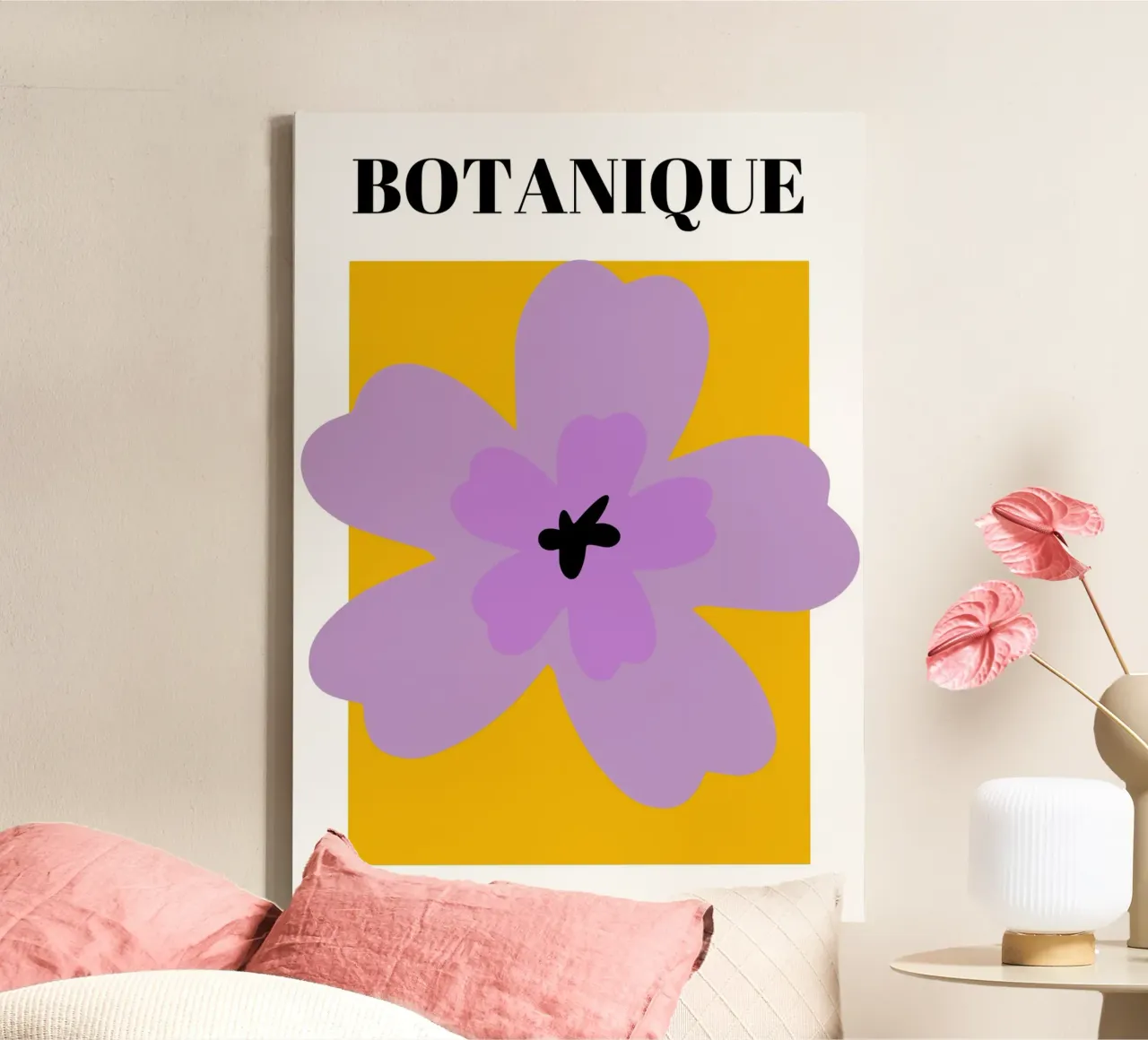 Abstracte botanische bloemsierkunst canvas met Baklijst van pdigitalprints