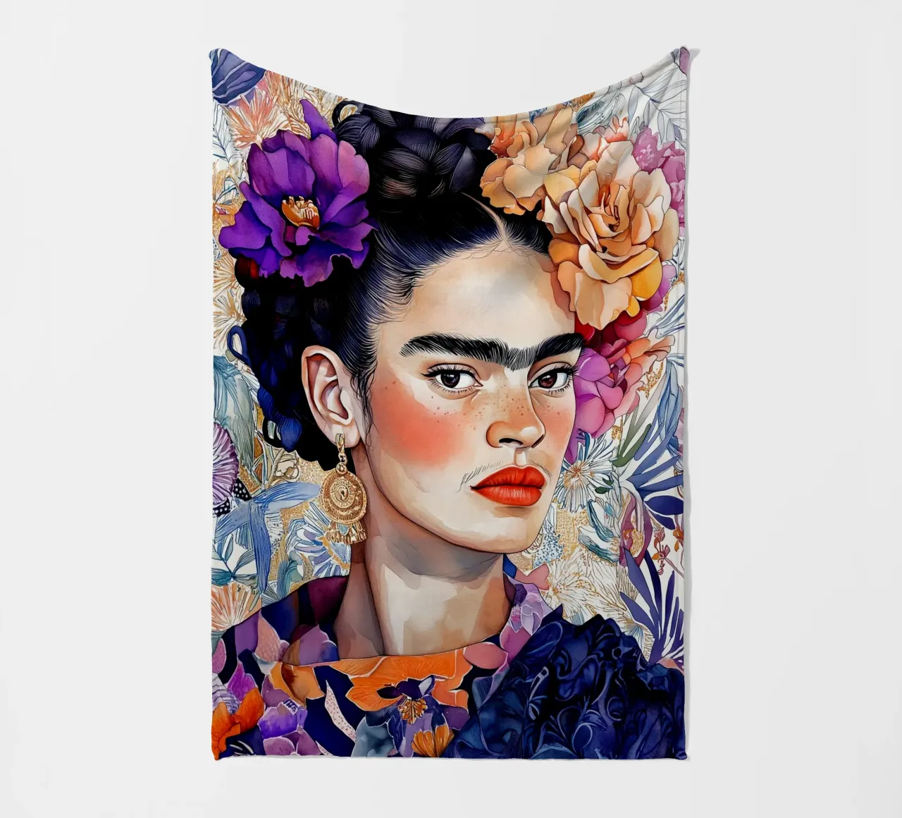 Ritratto di donna con fiori coperta in pile da Justyna Jaszke JBJart