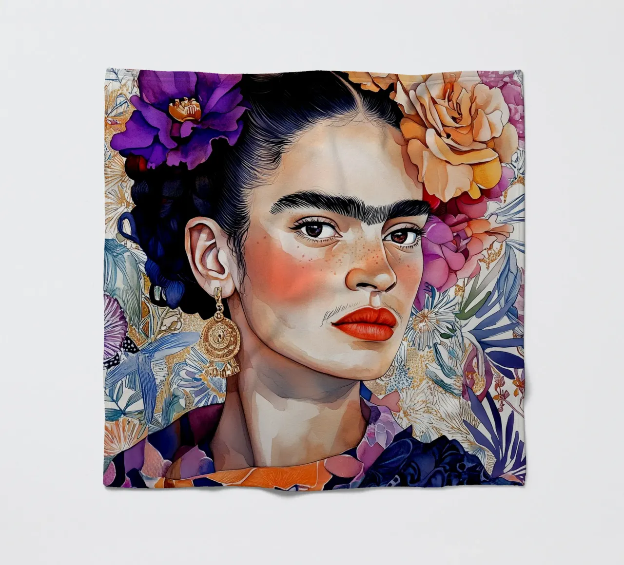 Ritratto di donna con fiori coperta in pile da Justyna Jaszke JBJart