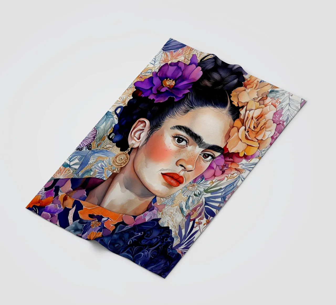 Ritratto di donna con fiori coperta in pile da Justyna Jaszke JBJart