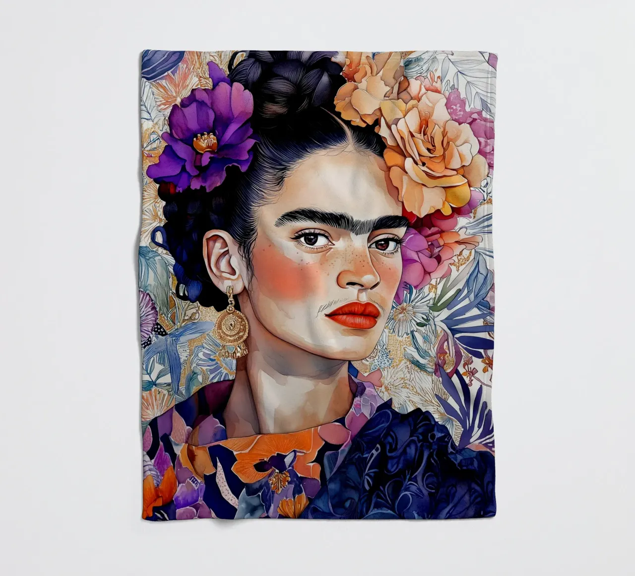 Ritratto di donna con fiori coperta in pile da Justyna Jaszke JBJart