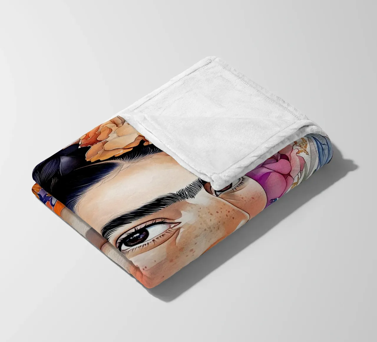 Ritratto di donna con fiori coperta in pile da Justyna Jaszke JBJart