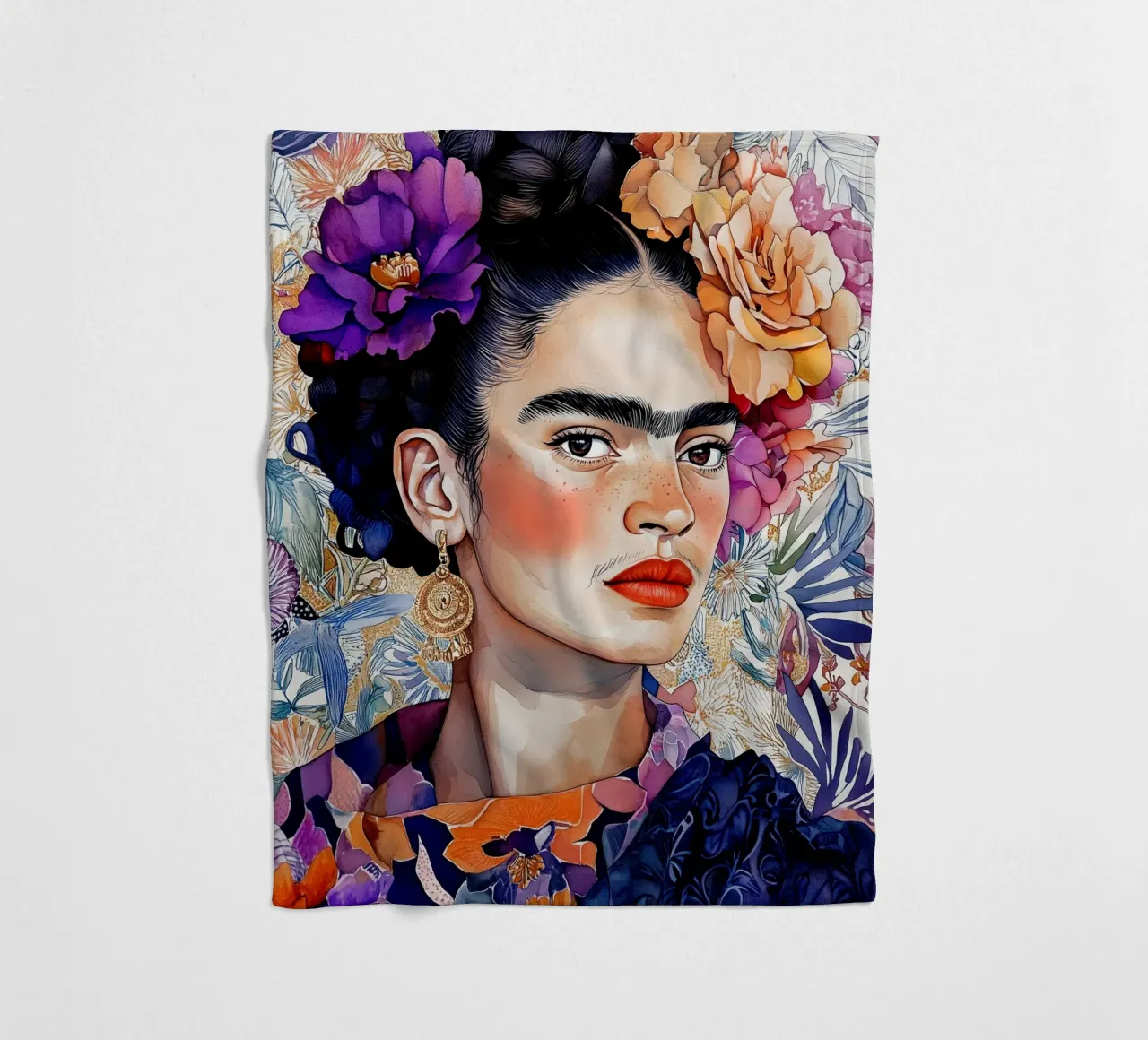 Ritratto di donna con fiori coperta in pile da Justyna Jaszke JBJart