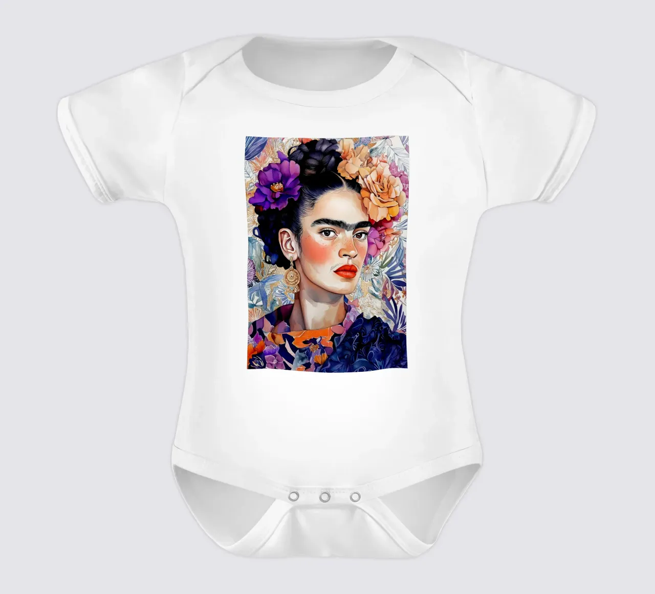 Woman portrait with flowers short-sleeve baby romper by Justyna Jaszke JBJart