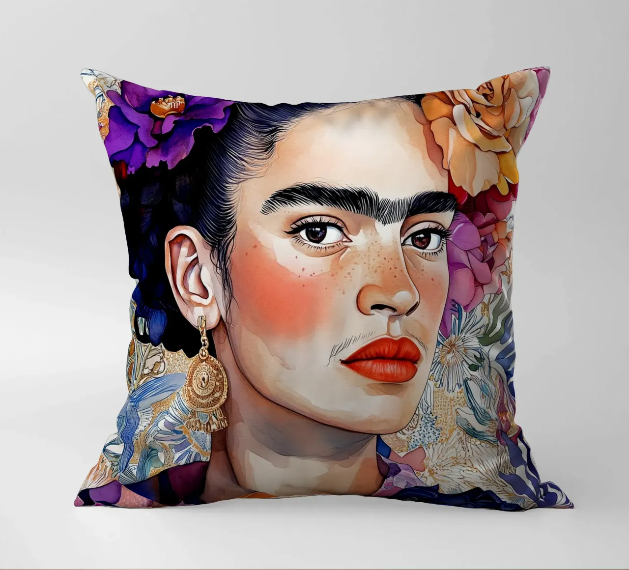 Ritratto di donna con fiori cuscino da Justyna Jaszke JBJart