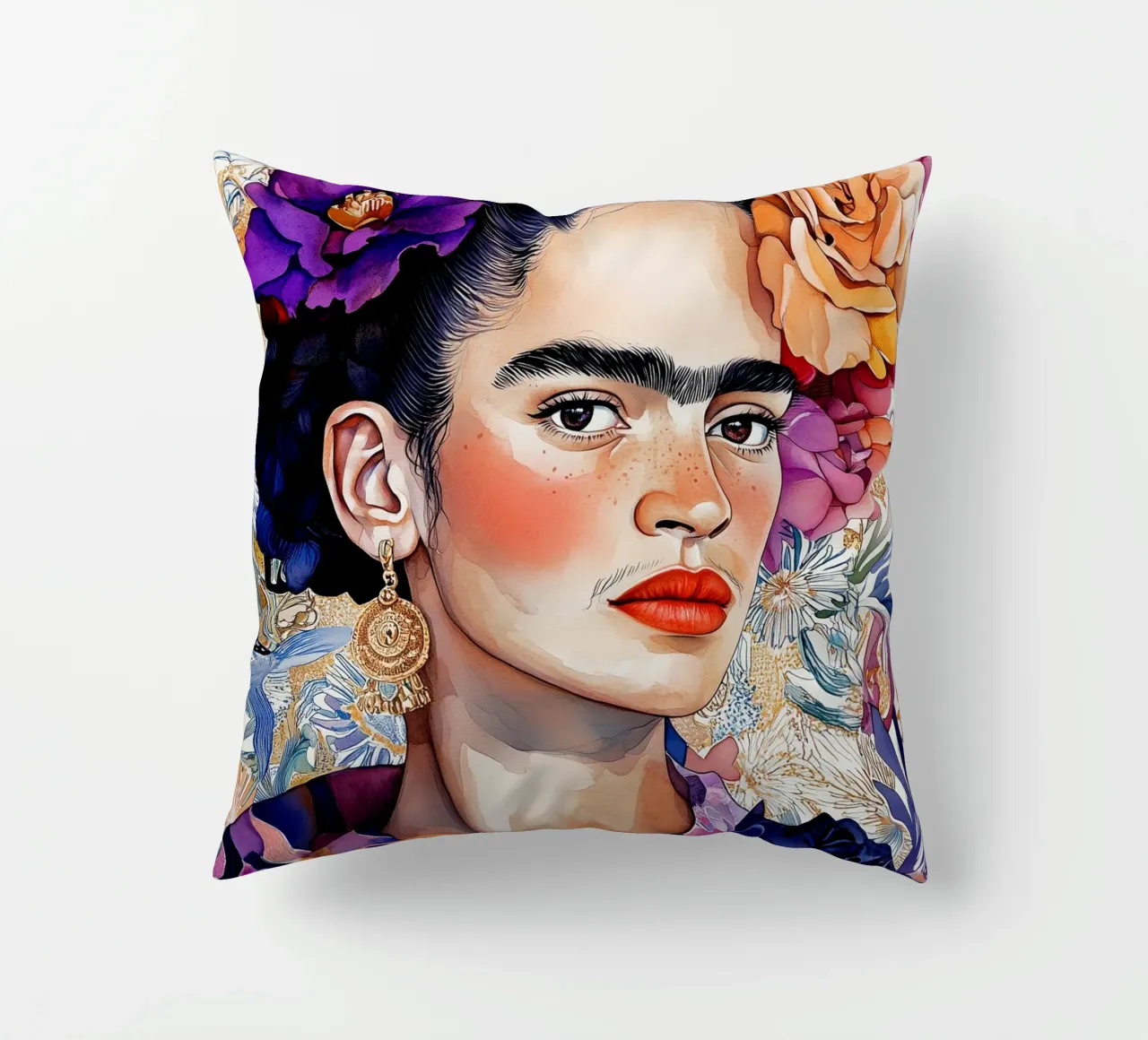 Ritratto di donna con fiori cuscino da Justyna Jaszke JBJart