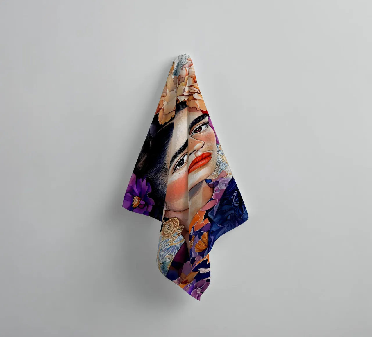 Vrouwenportret met bloemen badhanddoek van Justyna Jaszke JBJart