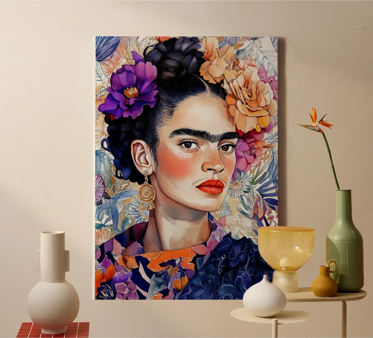 Woman portrait with flowers canvas by Justyna Jaszke JBJart