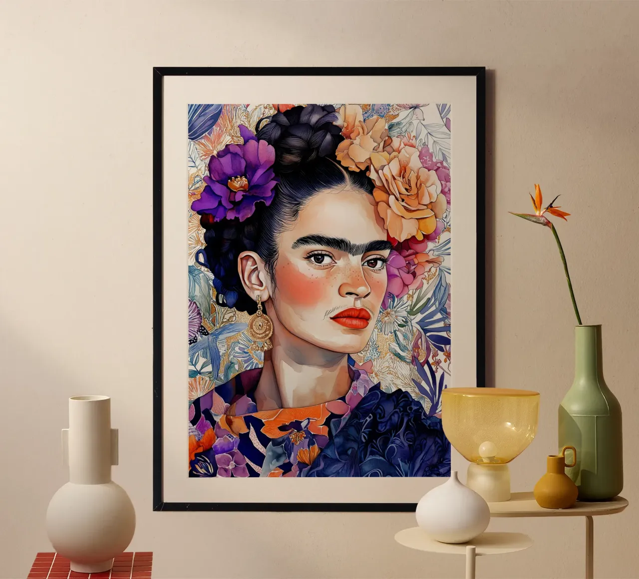 Ritratto di donna con fiori carta hahnemühle da Justyna Jaszke JBJart