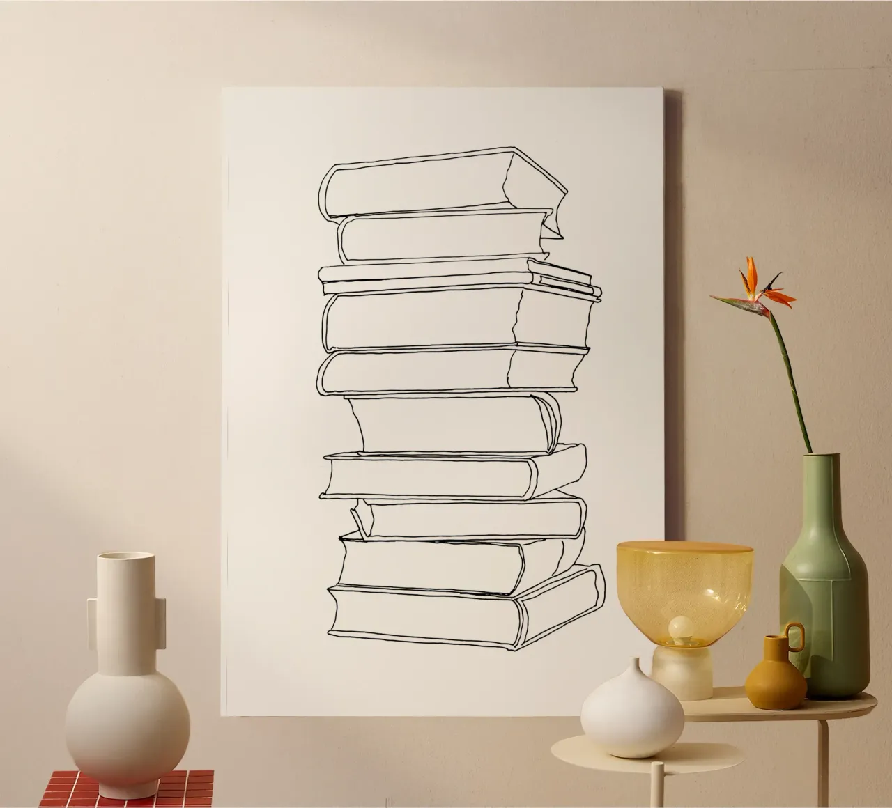 Stack of books canvas with Floater frame by Face & Content