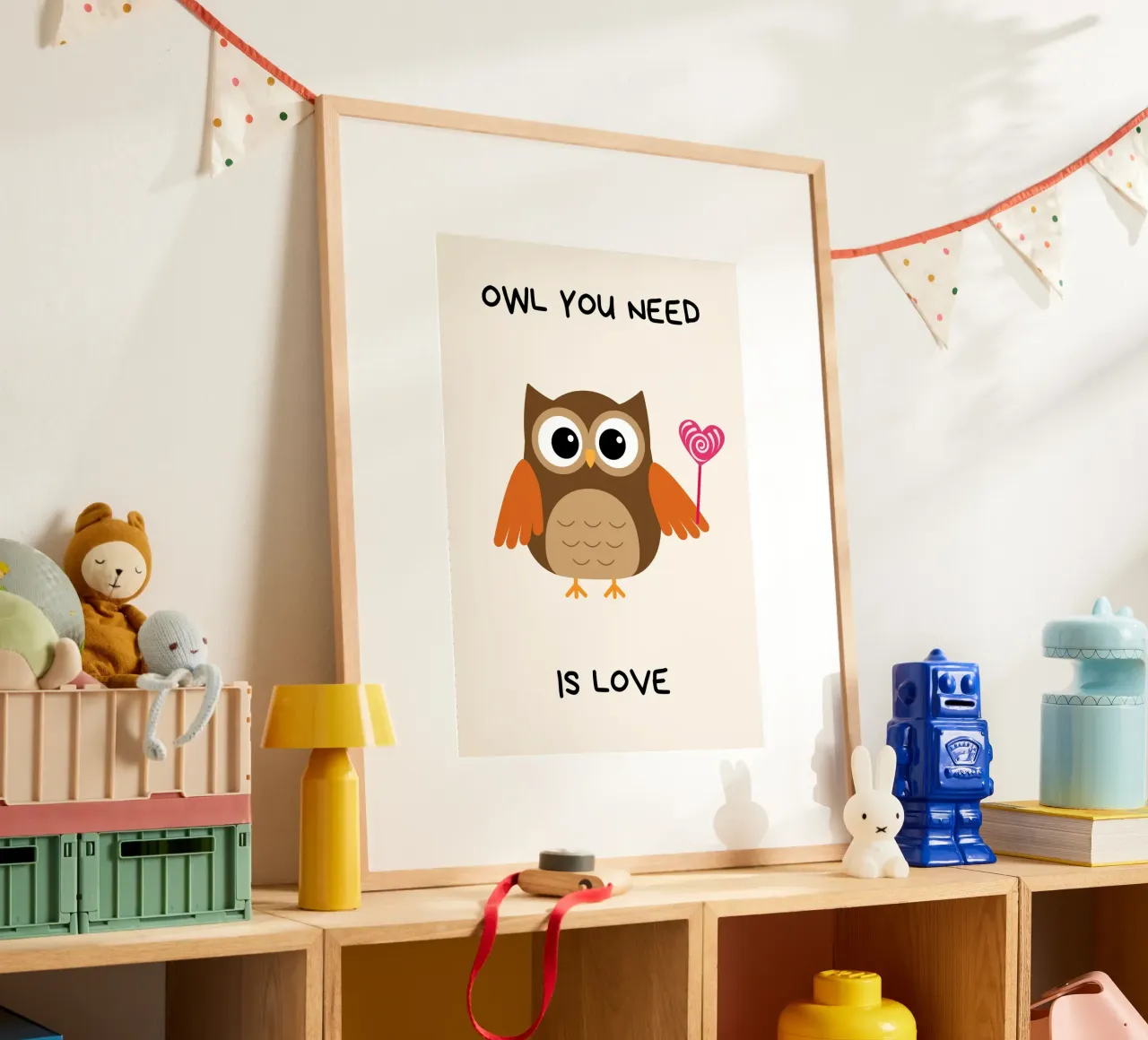 "Owl You Need Is Love" – Adorable Owl Print for Kids poster con telaio in plastica da PrintCessStudio