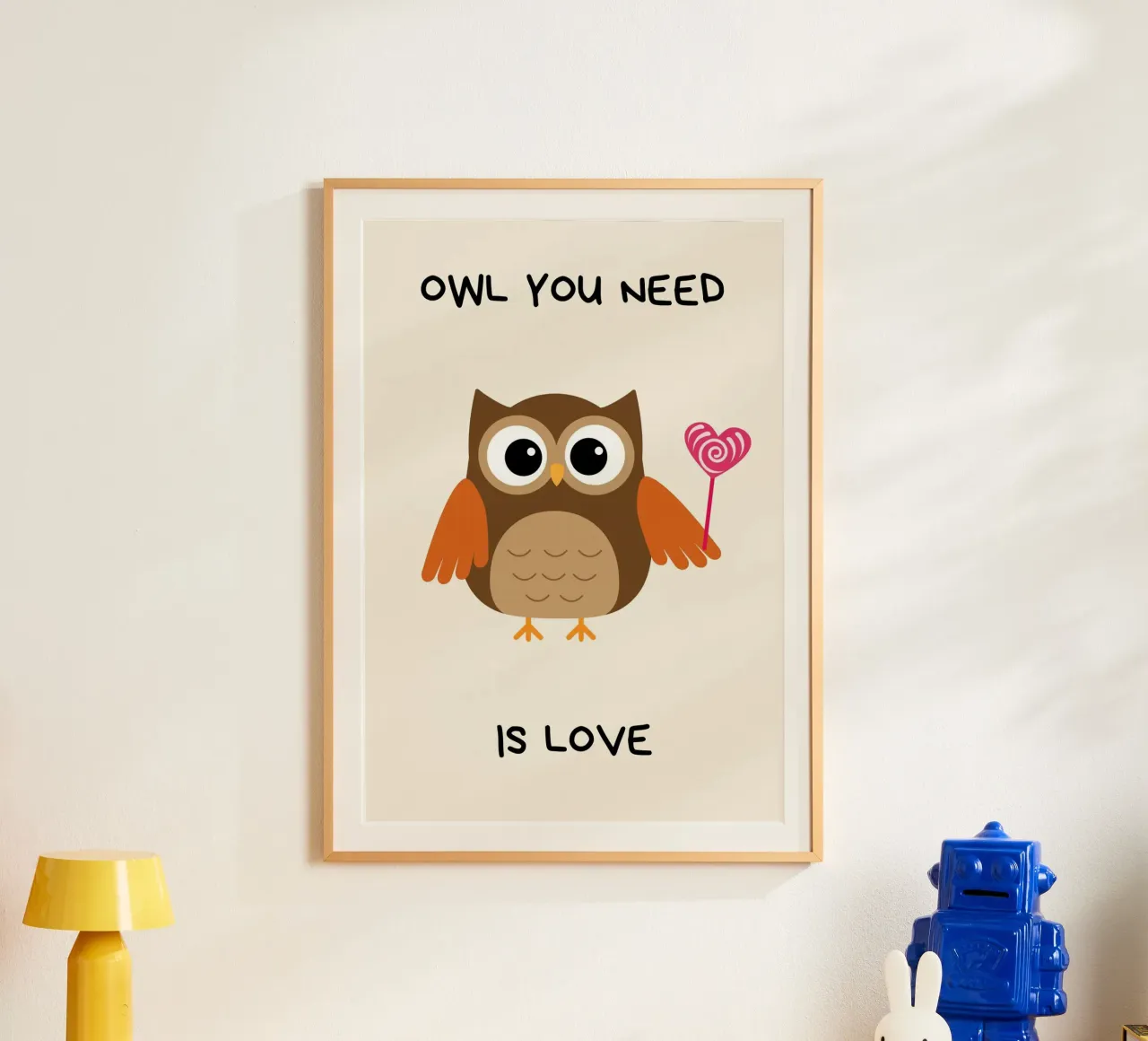 "Owl You Need Is Love" – Adorable Owl Print for Kids poster con telaio in plastica da PrintCessStudio