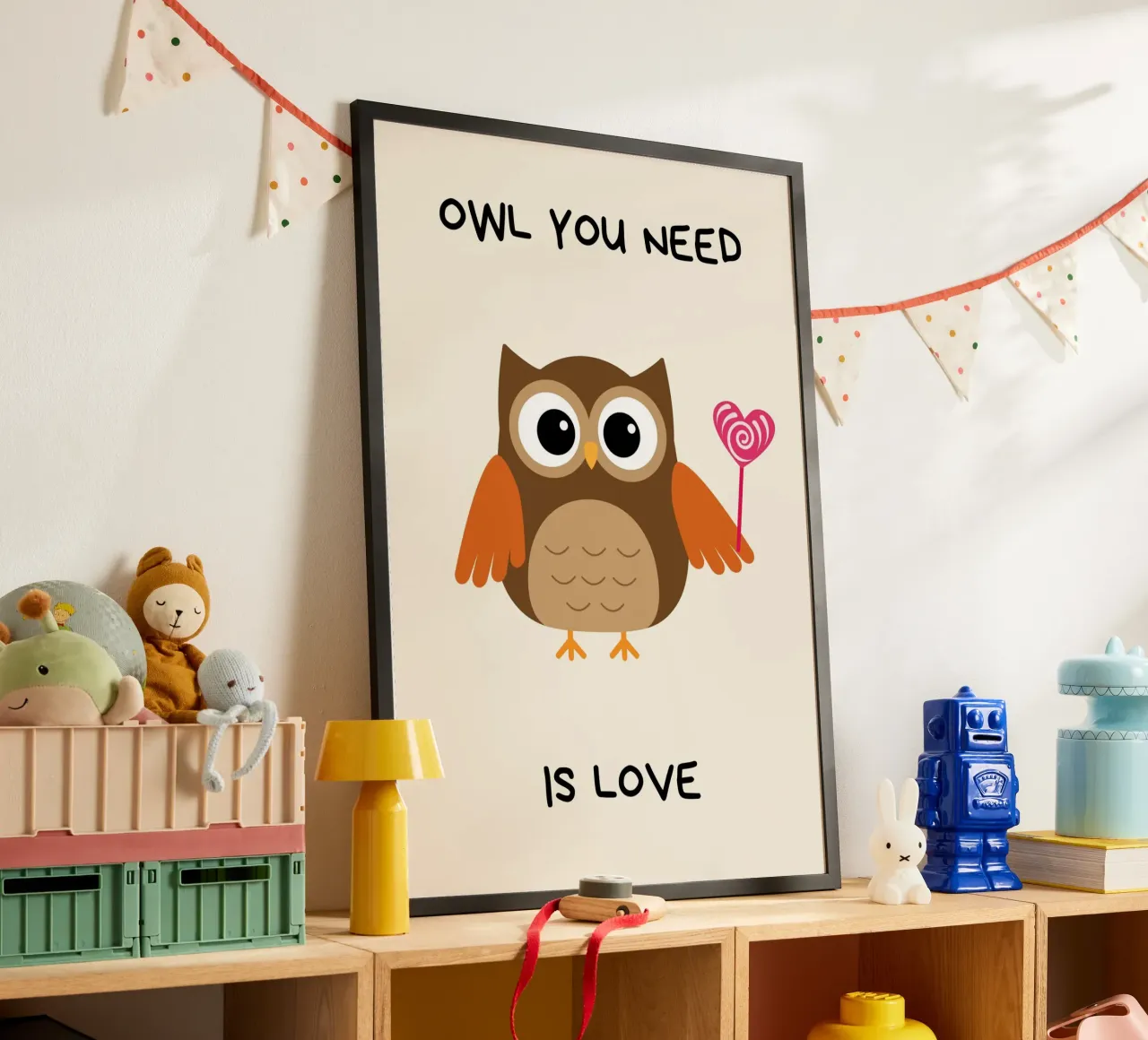 "Owl You Need Is Love" – Adorable Owl Print for Kids poster con telaio in plastica da PrintCessStudio