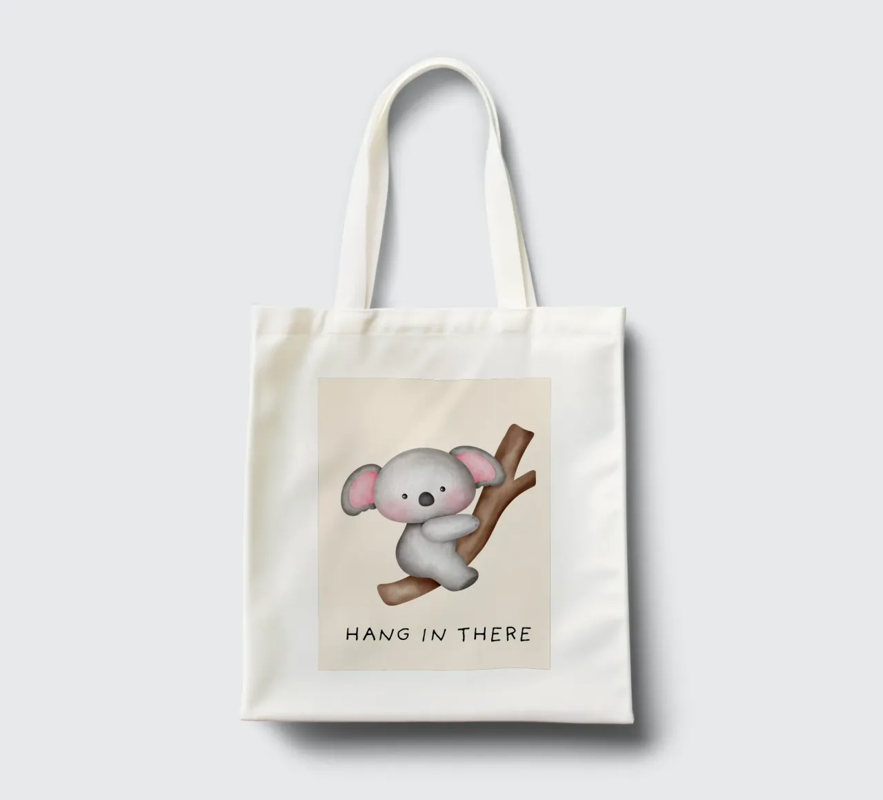 "Hang in There" – Motivational Koala Print borsa in juta da PrintCessStudio