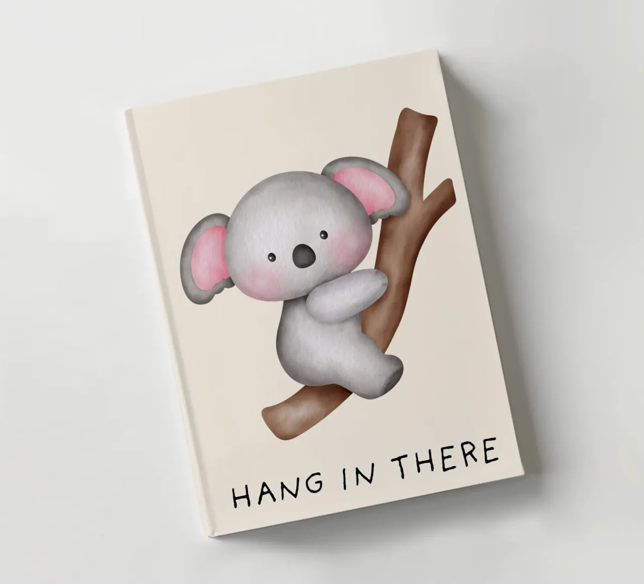 "Hang in There" – Motivational Koala Print notebook by PrintCessStudio