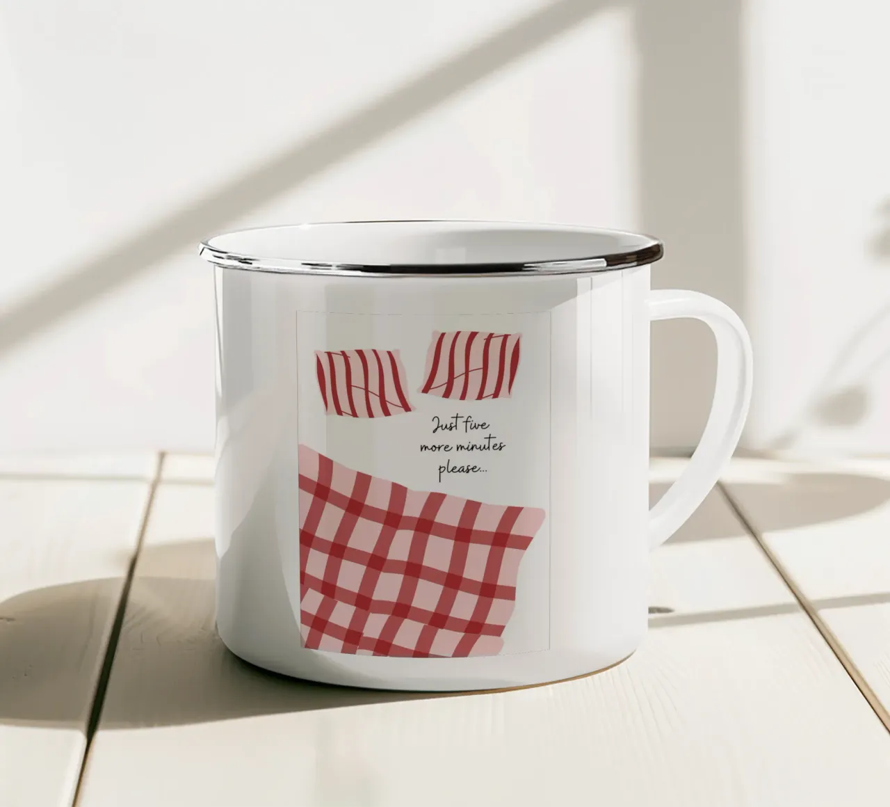 Solo altri cinque minuti per favore, cito, dicendo tazza in smalto da pdigitalprints