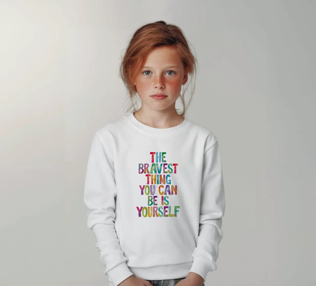 The Bravest Thing You Can Be is Yourself Rainbow Typography kids sweatshirt by THE MOTIVATED TYPE