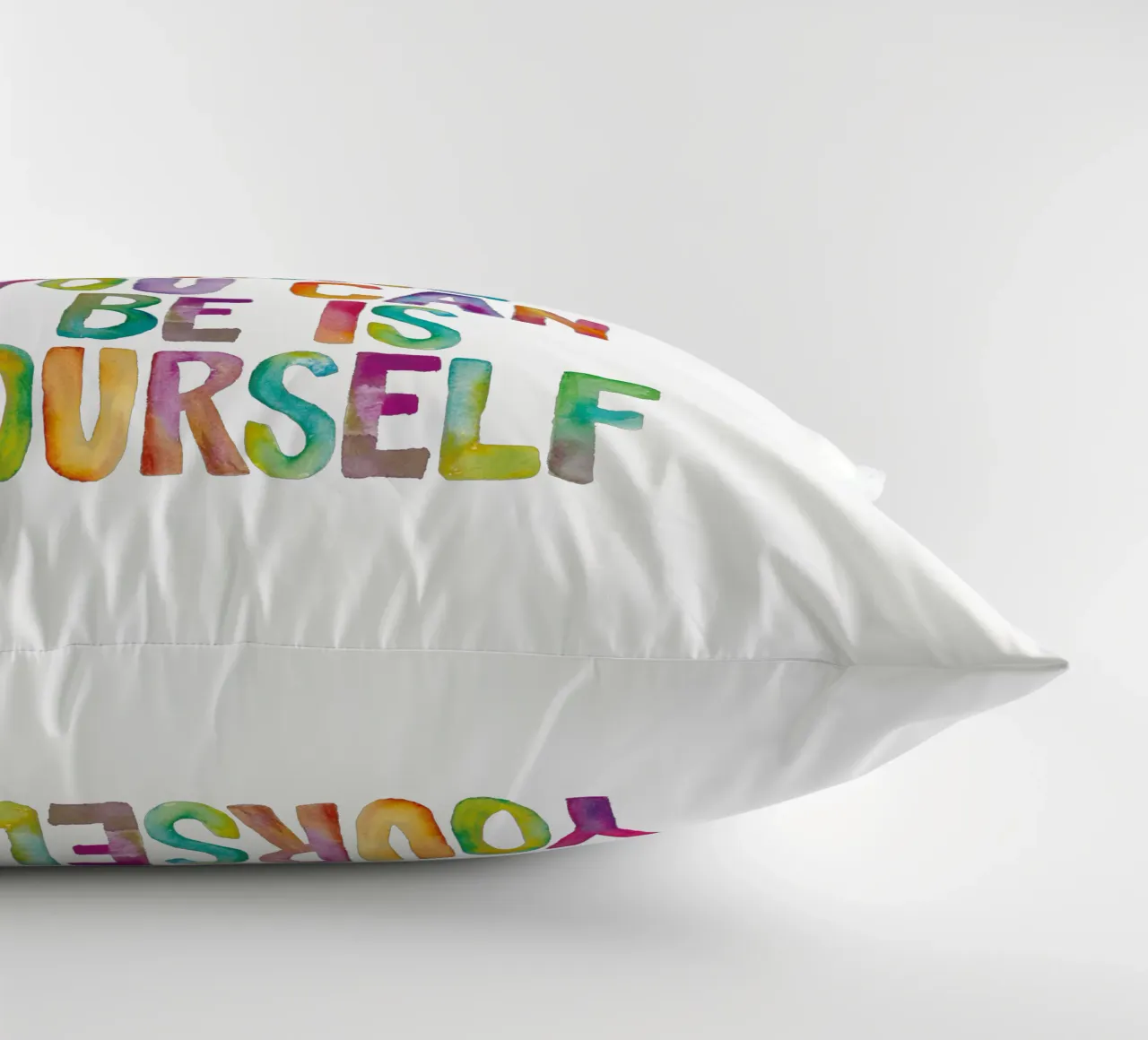 The Bravest Thing You Can Be is Yourself Rainbow Typography decorative cushion by THE MOTIVATED TYPE
