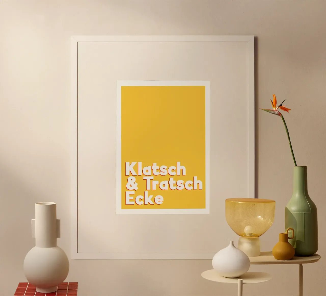 Klatsch und Tratsch Ecke gelb poster con telaio in plastica da BAINAI QUOTES