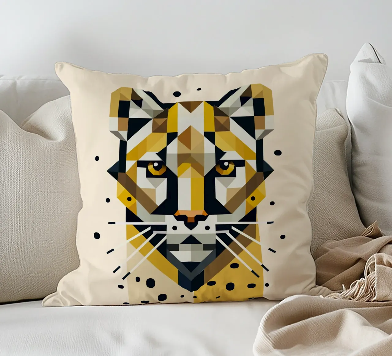 Geometric elegance - cat of prey in abstract form decorative cushion by namosh