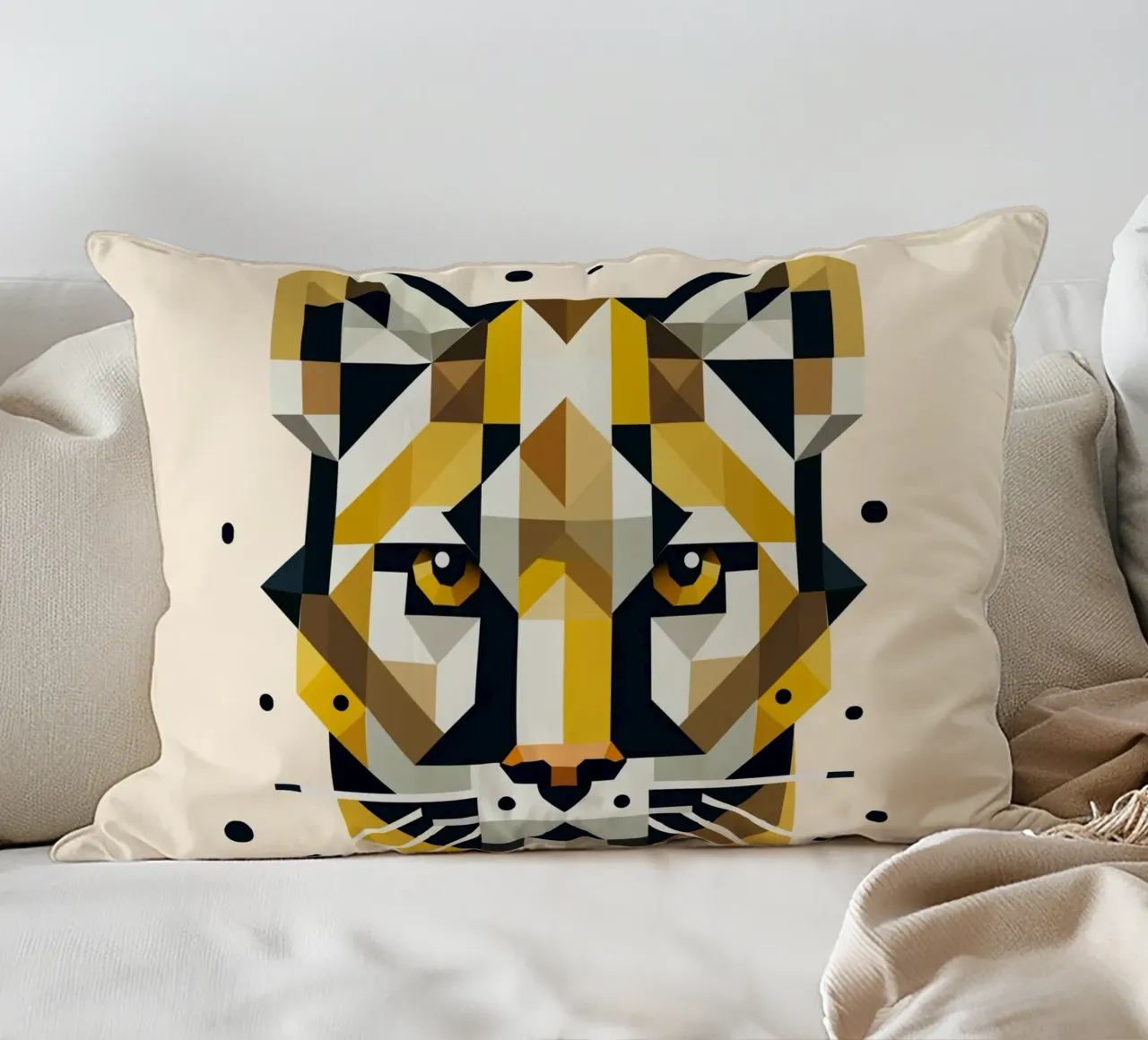 Geometric elegance - cat of prey in abstract form decorative cushion by namosh