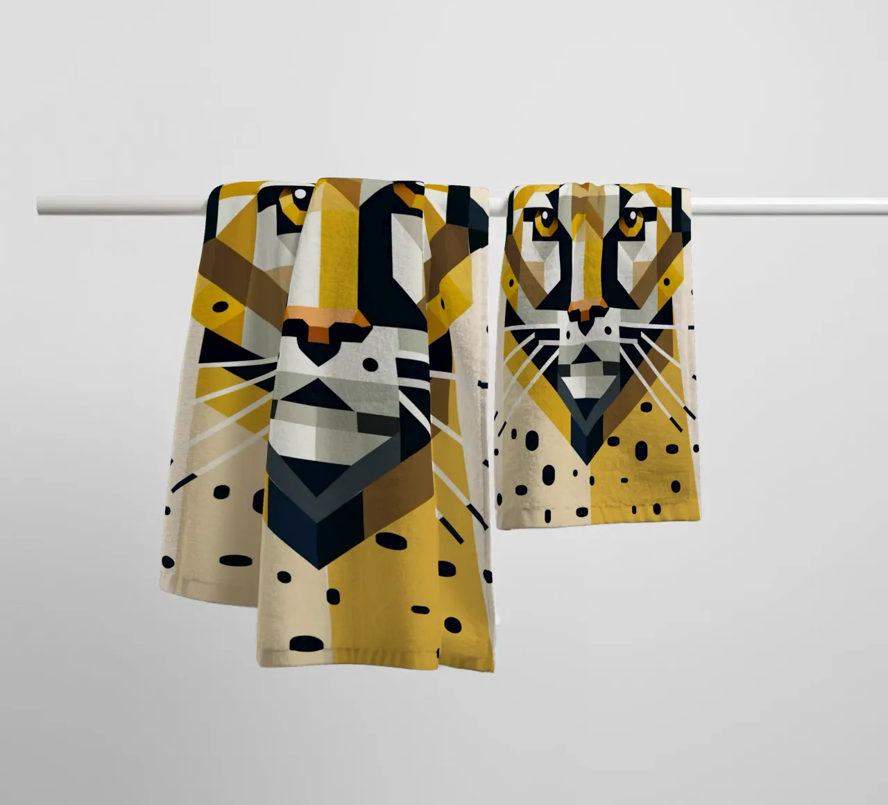 Geometric elegance - cat of prey in abstract form towel by namosh