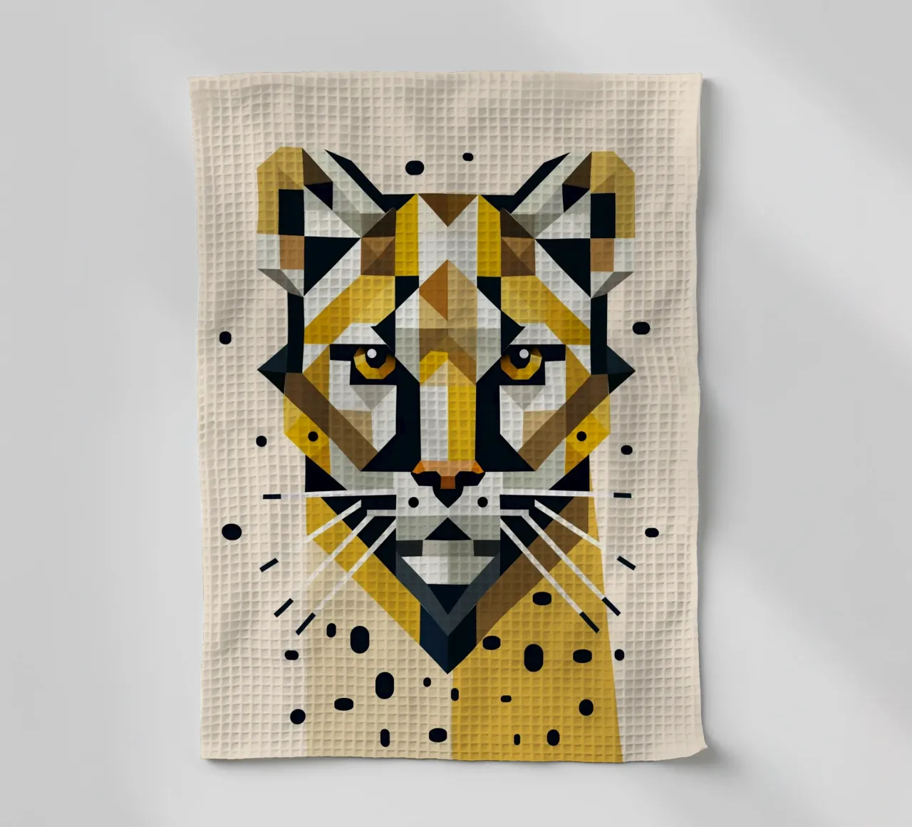 Geometric elegance - cat of prey in abstract form tea towel by namosh