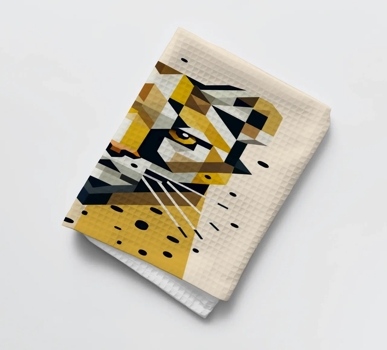 Geometric elegance - cat of prey in abstract form tea towel by namosh