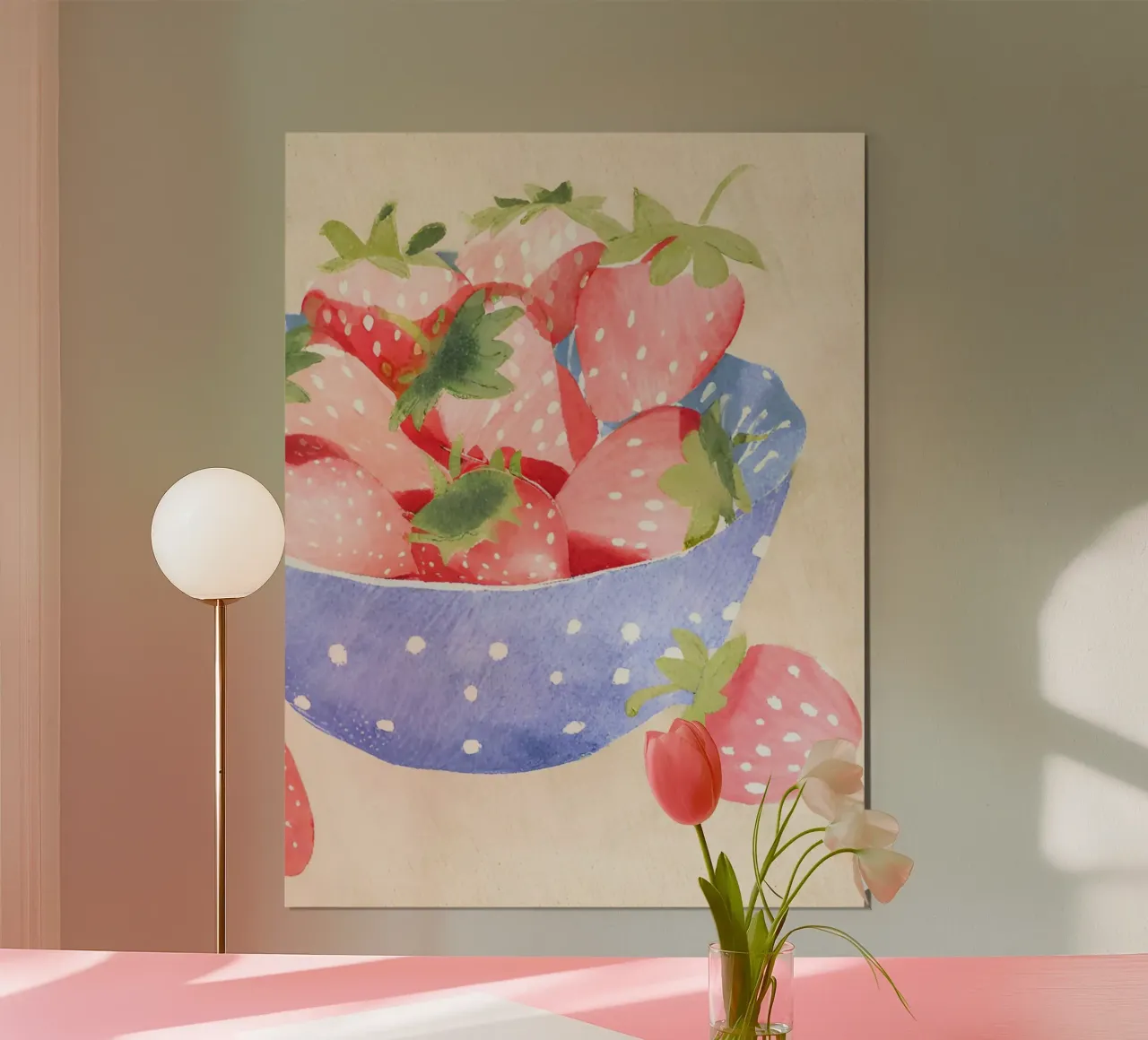 Schale mit Erdbeeren poster con telaio in plastica da Ohkimiko